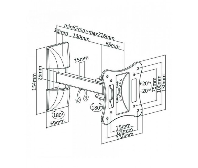 Suport TV de perete cu brat pentru 13-27 inch CABLETECH