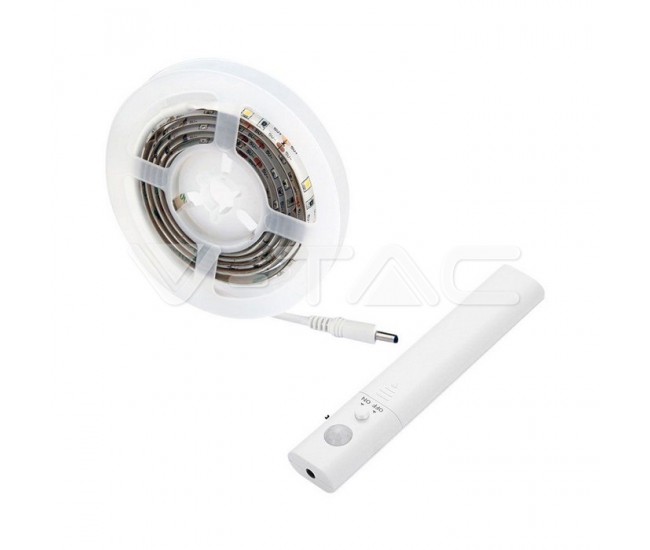 Banda LED 2835 2.4W 1m 4000K cu senzor de miscare si alimentare baterii 4x AAA V-TAC