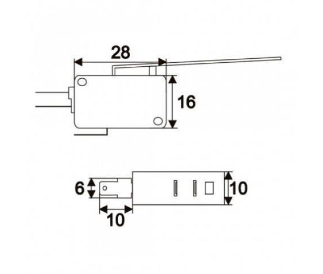 Microintrerupator 1 circuit 16(4)A-250V ON-(OFF) cu lamela 55mm 28x16x10mm