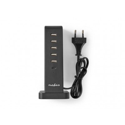 Incarcator multiport de familie Nedis 5x USB 2.1A (max) 45W + 1x USB type C 30W PD negru