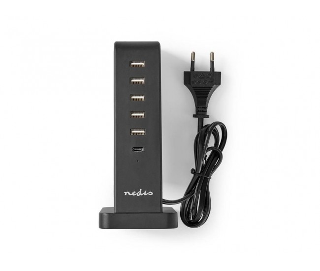 Incarcator multiport de familie Nedis 5x USB 2.1A (max) 45W + 1x USB type C 30W PD negru