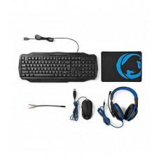 Kit Gaming cu fir 4 in 1 tastatura Casti Mouse MousePad Nedis