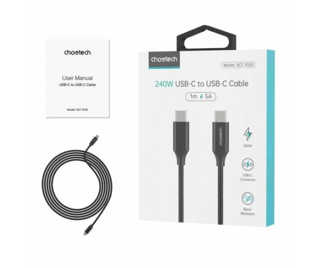 Cablu USB type C - USB type C PD 240W 5A 1m negru textil Choetech XCC-1035-BK