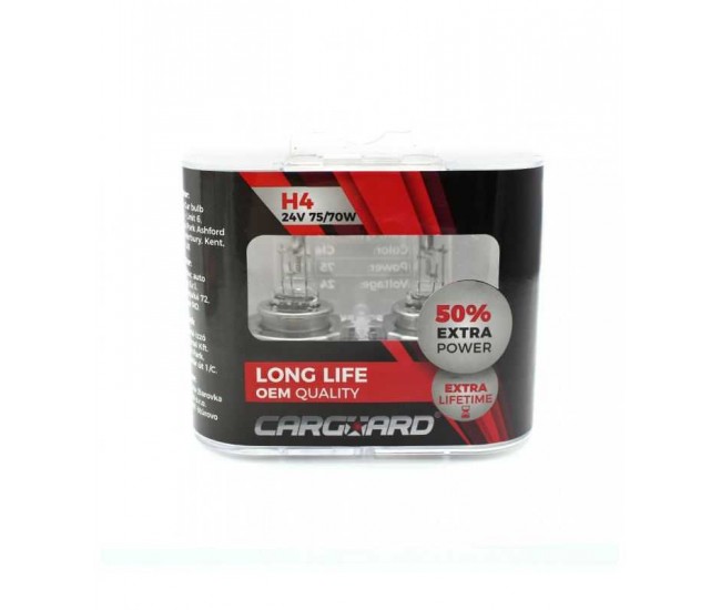 Set de 2 becuri Halogen 24V H4 70W +50% Intensitate LONG LIFE CARGUARD