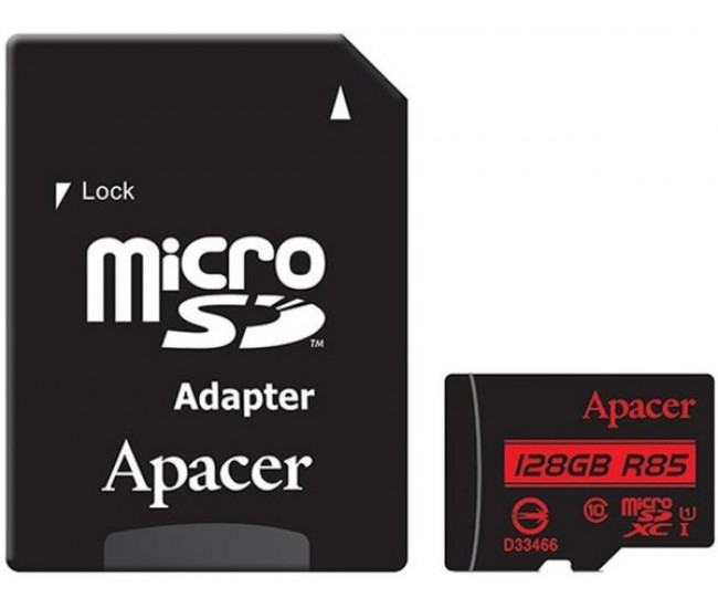 Card microSDXC UHS-I Apacer 128GB R85 clasa10 cu adaptor SD citire 85MB/s