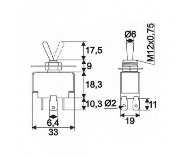 Comutator cu brat 2 circuit 10A 250V ON-ON cu retinere