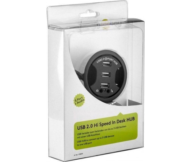 Hub USB 2.0 cu 3 porturi +audio montabil in birou negru Goobay