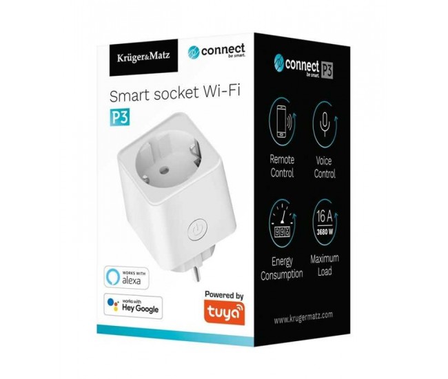 Priza Smart WIFI CONNECT P3 TUYA Kruger&Matz 3680W 16A +timer/masurare consum de energie