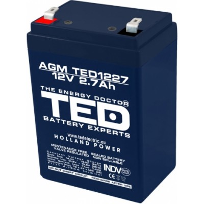 Acumulator plumb acid AGM 12V 2.7Ah F1 (4.8mm) TED1227F1