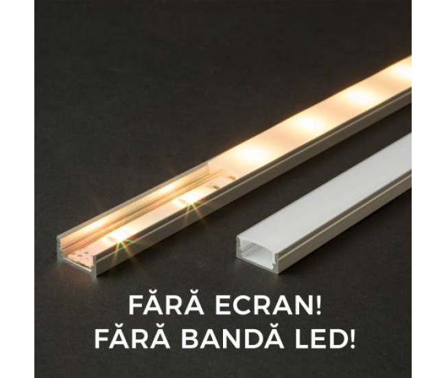 Profil U din aluminiu pentru benzi LED 2000x17x8mm Phenom