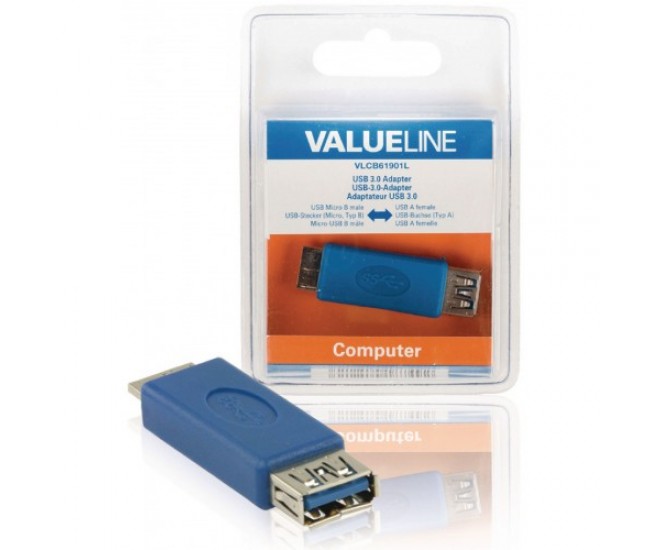 Adaptor USB 3.0 Micro USB B tata 3.0 - USB A mama 3.0 albastru VALUELINE