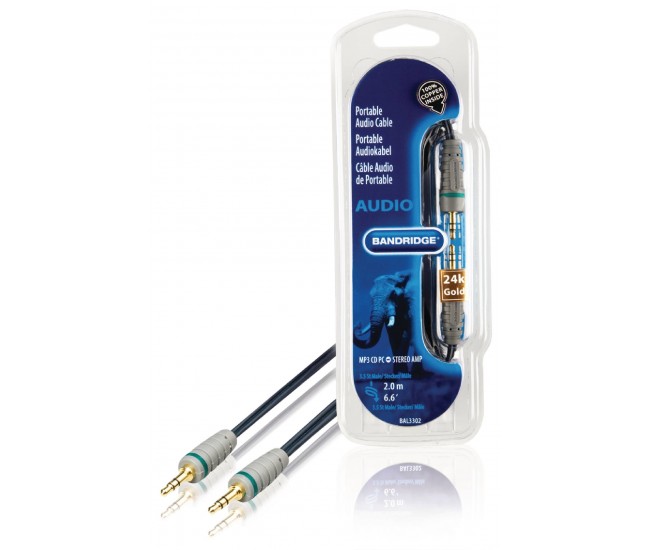 Cablu audio stereo OFC cupru Jack 3.5 mm tata-tata 2m Bandridge