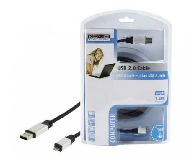 Cablu USB 2.0 A tata - Micro USB A tata 1.8m Konig