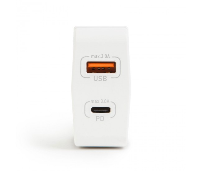 Adaptor incarcator de retea USB +USB Type C PD18W QuickCharge 3.0 cu incarcare rapida alb delight