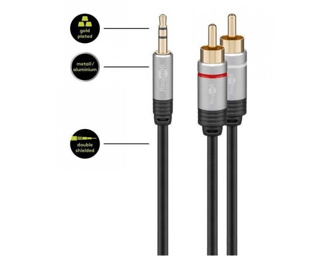 Cablu audio Jack stereo 3.5 mm tata - 2x RCA tata 1.5m dublu ecranat Goobay Plus