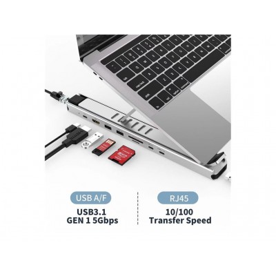 Stand laptop 9in1 si HUB USB type C docking station reglabil aluminiu Choetech HUB-M43-SL-V1