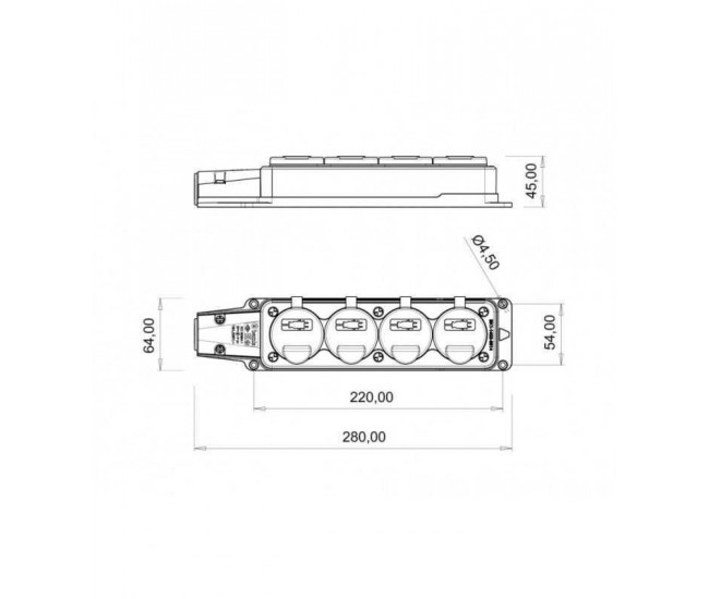 Fisa SCHUKO cauciuc cu capac Bemis BK1-1402-3614 2P+E 4 iesiri 16A 250V IP54