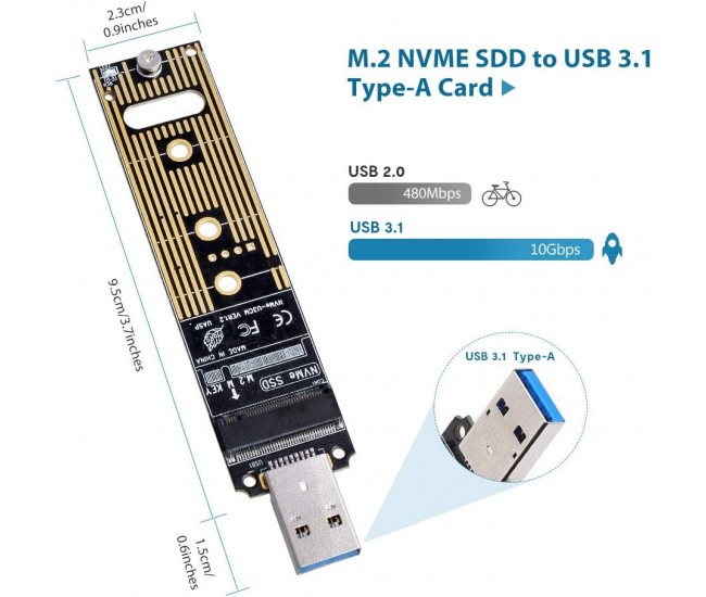 Rack metalic fara carcasa pentru SSD M.2/NGFF 2230 2242 2260 2280 cu port USB 3.0 A max.HDD 6TB