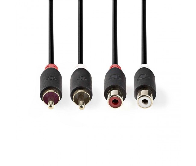 Cablu audio stereo 2x RCA tata - 2x RCA mama 2m antaracit Nedis