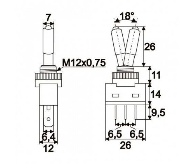 Intrerupator cu brat 1 circuit 20A 12VDC OFF-ON cu LED rosu cu retinere