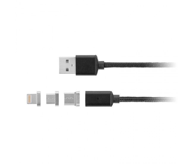 Cablu USB magnetic micro USB / Lightning 1m negru Kruger&Matz