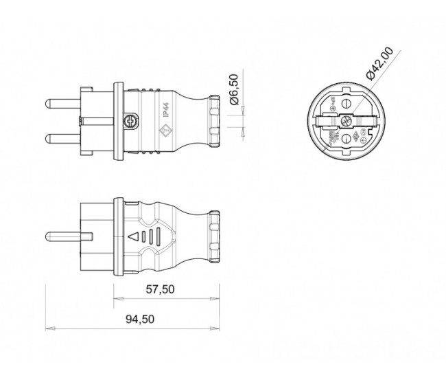 Fisa schuko cauciuc Bemis BK1-1402-2011 2P+E 16A 250V IP44 negru