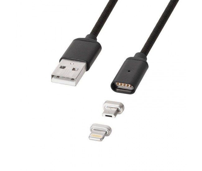 Cablu USB magnetic micro USB / Lightning 1m negru Kruger&Matz