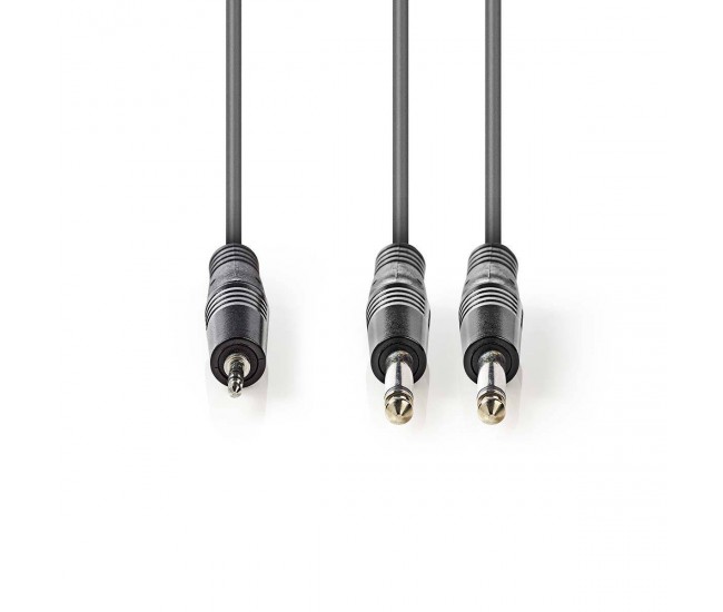 Cablu Stereo Audio Jack 2x 6.35 mm tata - 3.5 mm tata 5m Gri Nedis