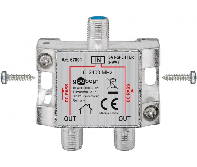 Splitter SAT 2 iesiri pentru dispozitive prin satelit 5-2400MHz Goobay 67001