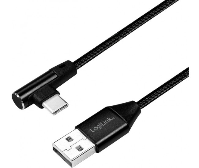 Cablu USB 2.0 A mufa - USB Type C mufa in unghi 1m negru LOGILINK CU0138