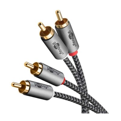 Cablu stereo 2x RCA tata-tata 5m premium extrem de flexibil textil negru Goobay Plus 65295