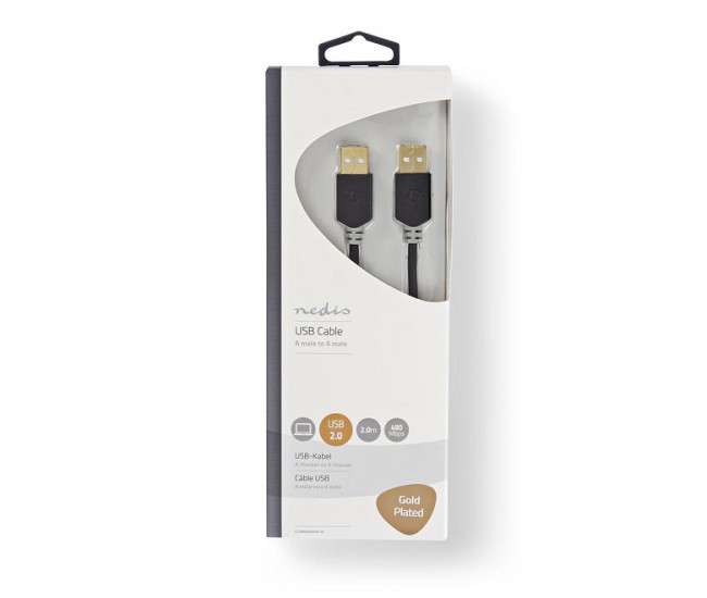 Cablu USB 2.0 A tata - A tata 2m Hi-Speed 480Mbps antracit Nedis