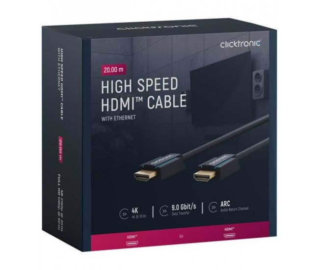 Cablu Profesional HDMI - HDMI 20m Ultra HD 4K 30Hz cu Ethernet OFC AWG24 aurit Clicktronic 70310