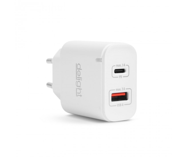 Adaptor de retea - QC3.0 USB + USB Type C PD 20W cu incarcare rapida alb Delight 55047WH