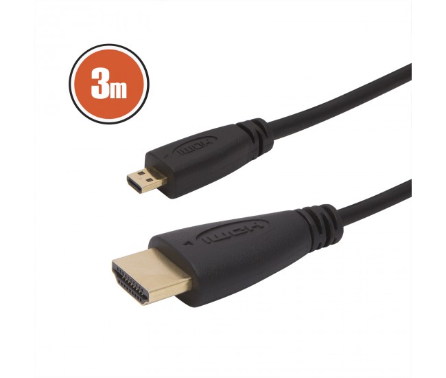 Cablu micro HDMI - HDMI 3m 1080p 10.2Gbps 30AWG placat cu aur Delight 20425