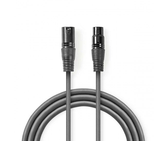 Cablu audio Stereo XLR 3 pini tata - XLR 3 pini mama 3m Gri Nedis