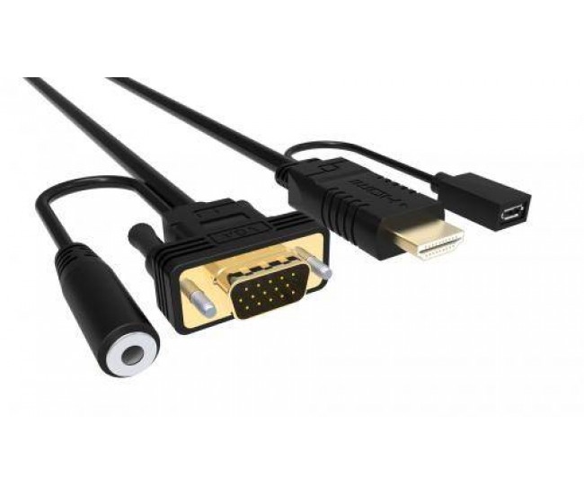 Cablu HDMI cu chip la VGA cu audio si alimentare micro USB 1.8m WELL