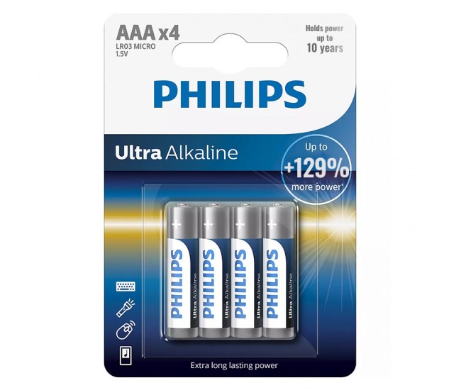 Baterii ULTRA alkaline AAA LR3 blister 4buc PHILIPS