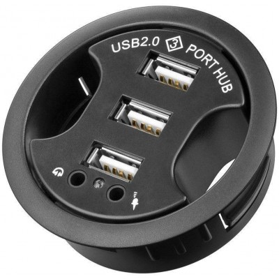 Hub USB 2.0 cu 3 porturi +audio montabil in birou negru Goobay