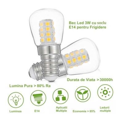 Bec E14 LED 3W pentru frigider -20C +45 230-038