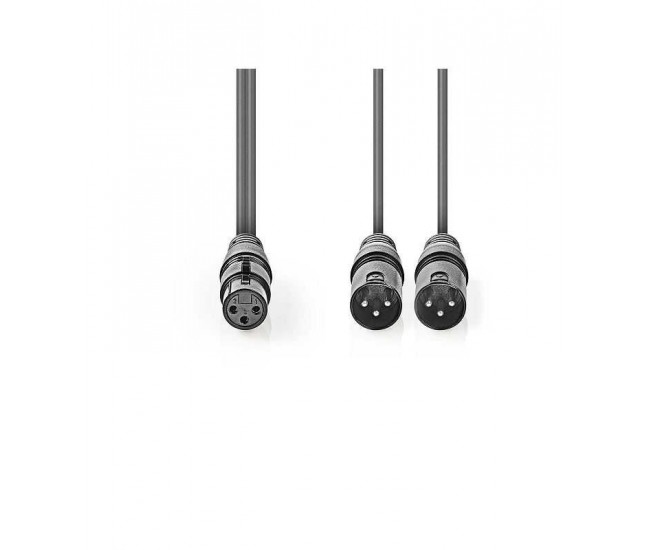 Cablu audio balansat stereo 2x XLR 3-pini tata - XLR 3-pini mama 1.5m gri Nedis