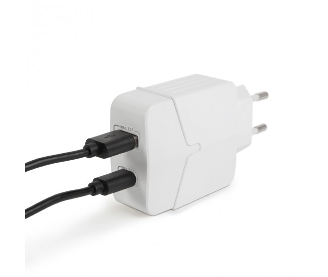 Adaptor incarcator de retea USB +USB Type C PD18W QuickCharge 3.0 cu incarcare rapida alb delight