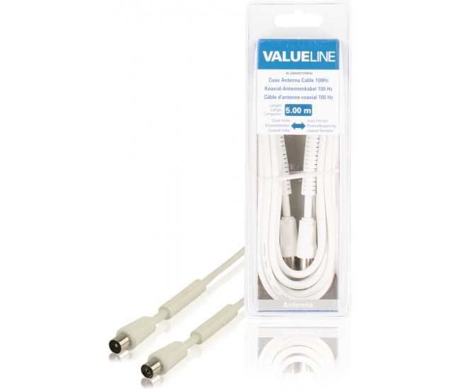 Cablu antena coaxial 100dB coaxial tata - coaxial mama 5m alb Valueline