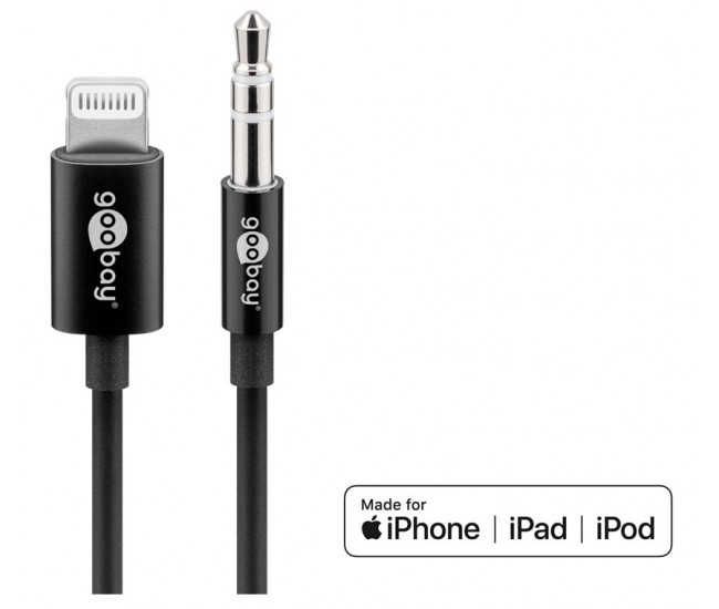 Cablu LIGHTNING audio - Jack 3.5 mm 1m Certificat Apple MFI Goobay