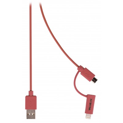 Cablu alimentare si sincronizare rosu USB 2.0 A tata - micro B tata cu adaptor lightning 1m cupru Valueline