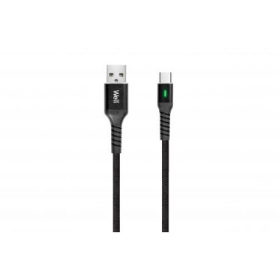 Cablu de date si incarcare USB Type C 1m Well indicator incarcare 3A negru