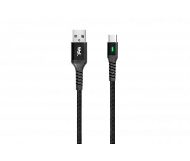 Cablu de date si incarcare USB Type C 1m Well indicator incarcare 3A negru