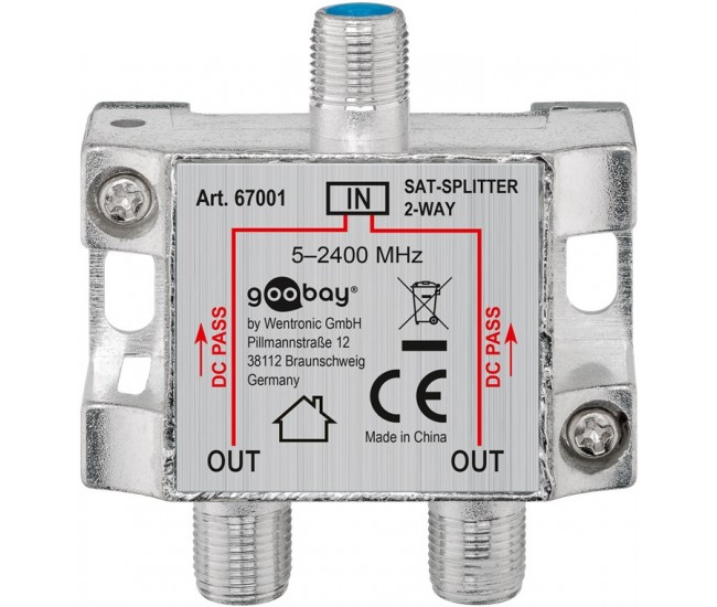 Splitter SAT 2 iesiri pentru dispozitive prin satelit 5-2400MHz Goobay 67001