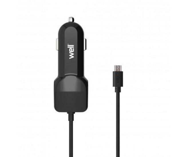 Alimentator USB bricheta auto cu cablu micro USB 2 iesiri 2.4A negru Well