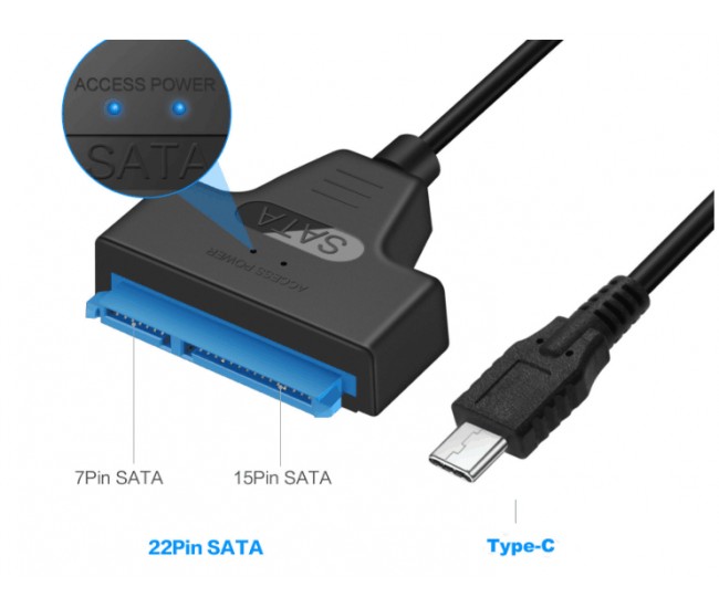 Convertor USB Type C - SATA 22 pini max 6TB HDD 2.5 si SSD